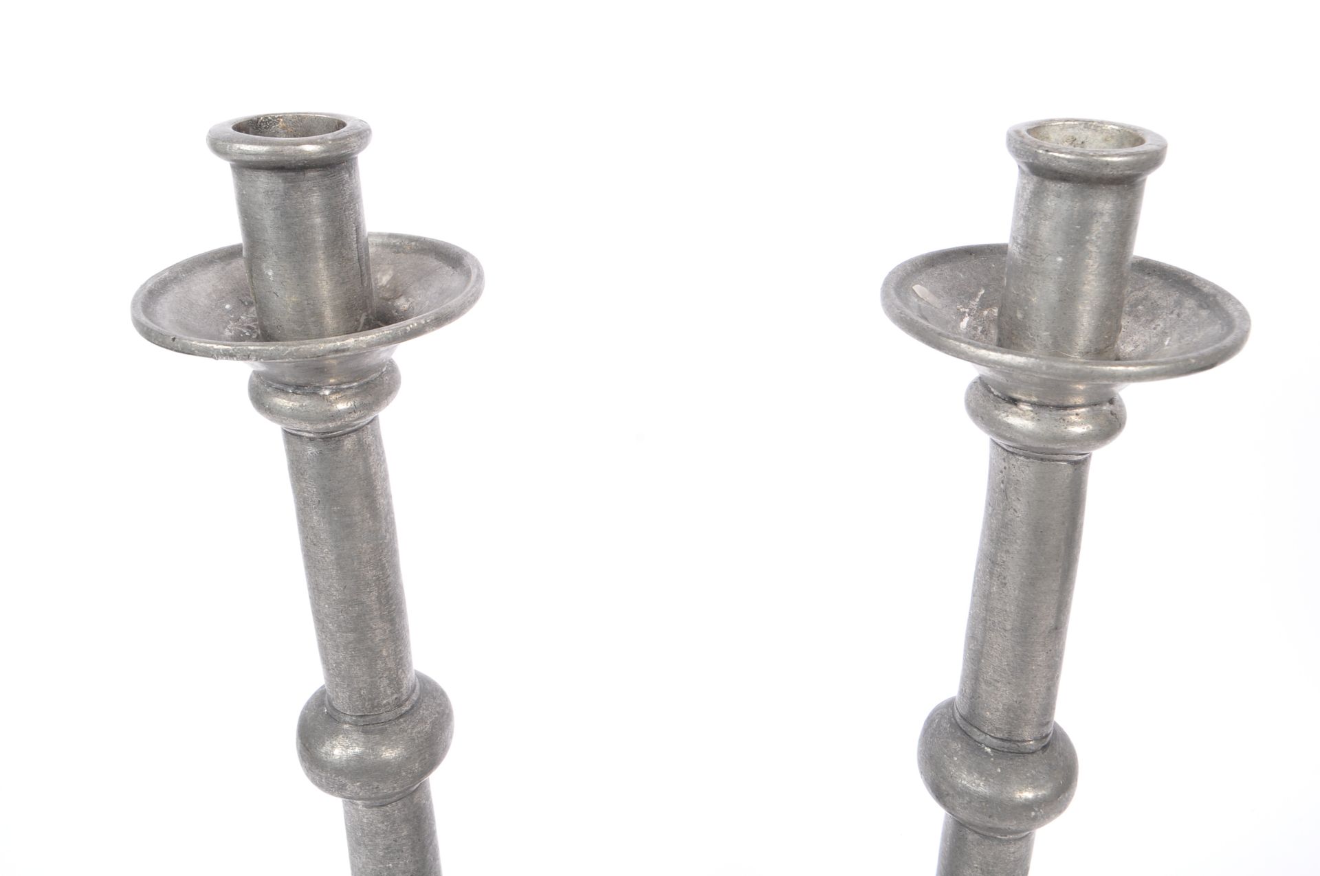 TWO LARGE FRENCH TIN PEWTER CANDLESTICKS - Image 4 of 6