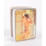 VINTAGE 20TH CENTURY SILVER PILL BOX WITH SEMI NUDE LADY