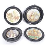 FOUR 19TH CENTURY VICTORIAN FRAMED PRATTWARE CERAMIC LIDS