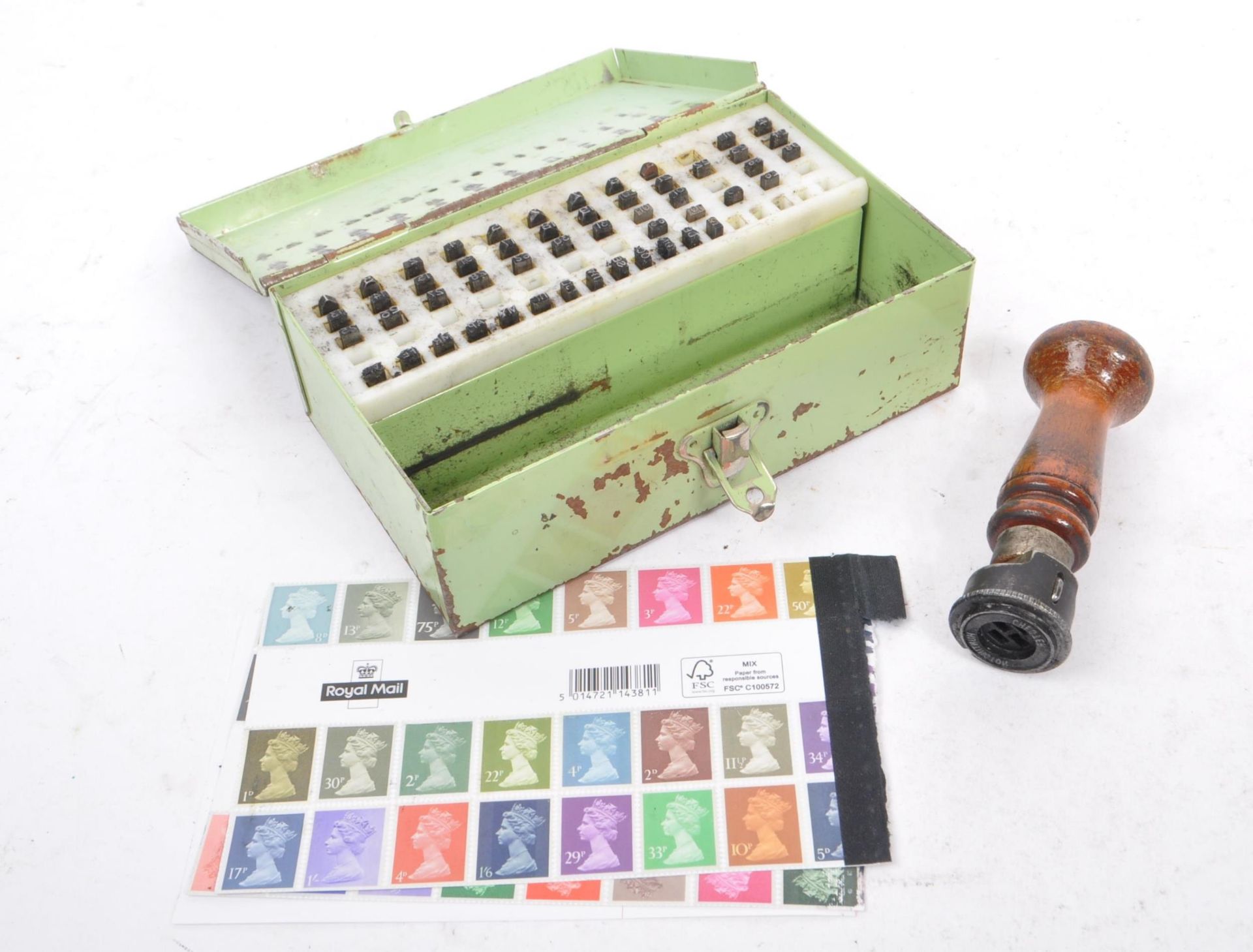 GENERAL POST OFFICE - VINTAGE SATE STAMPER WITH TIN BOX