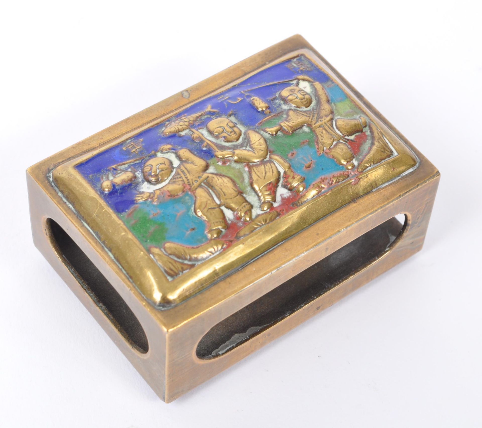 1920S CHINESE BRASS ENAMELLED TEA CADDY AND MATCHBOX - Image 6 of 7