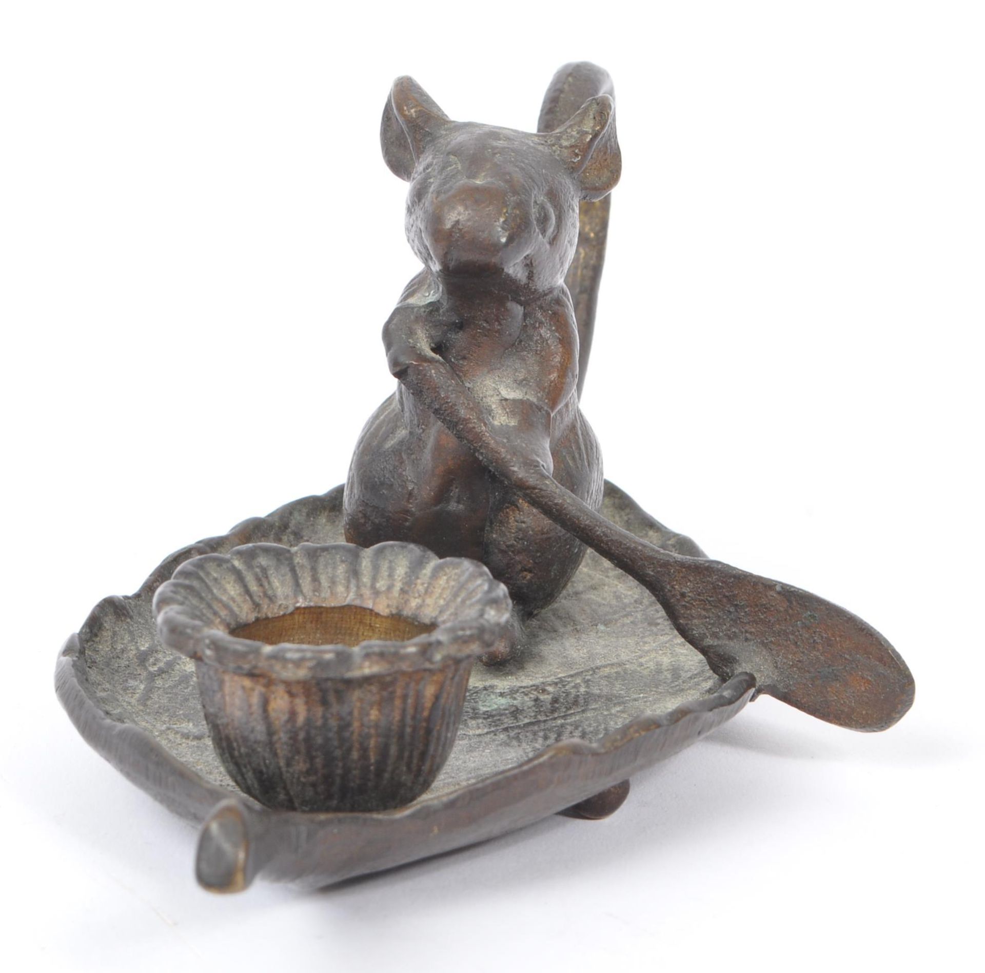 BRONZE MOUSE CANDLESTICK HOLDER / CHAMBER STICK - Image 2 of 6
