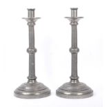 TWO LARGE FRENCH TIN PEWTER CANDLESTICKS