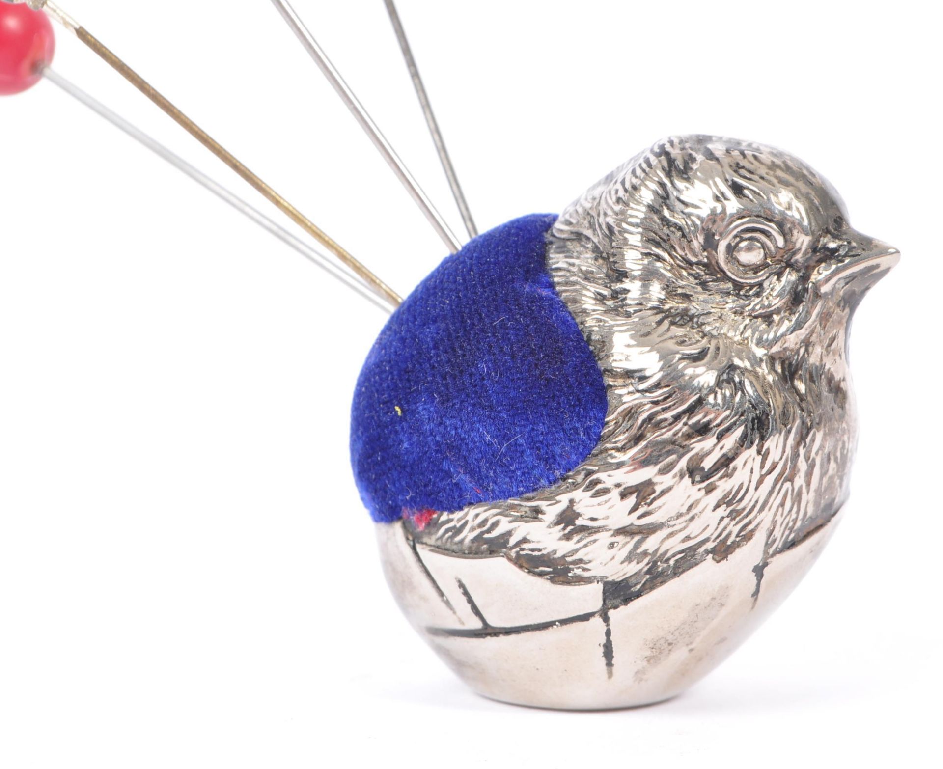 SILVER PLATED CHICK PIN CUSHION WITH HAT PINS - Image 4 of 5