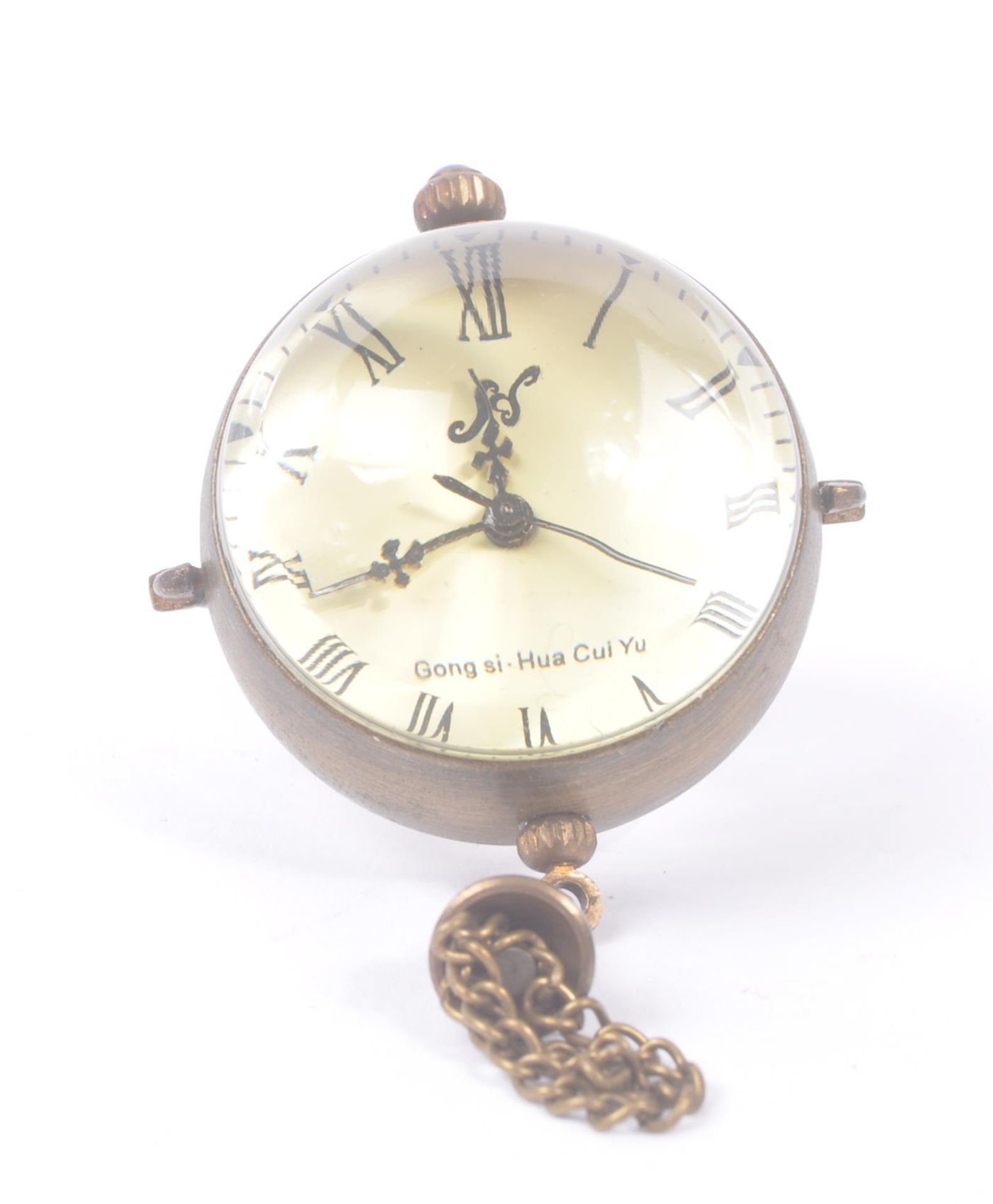 20TH CENTURY SMALL BRASS AND GLASS DESK BALL CLOCK