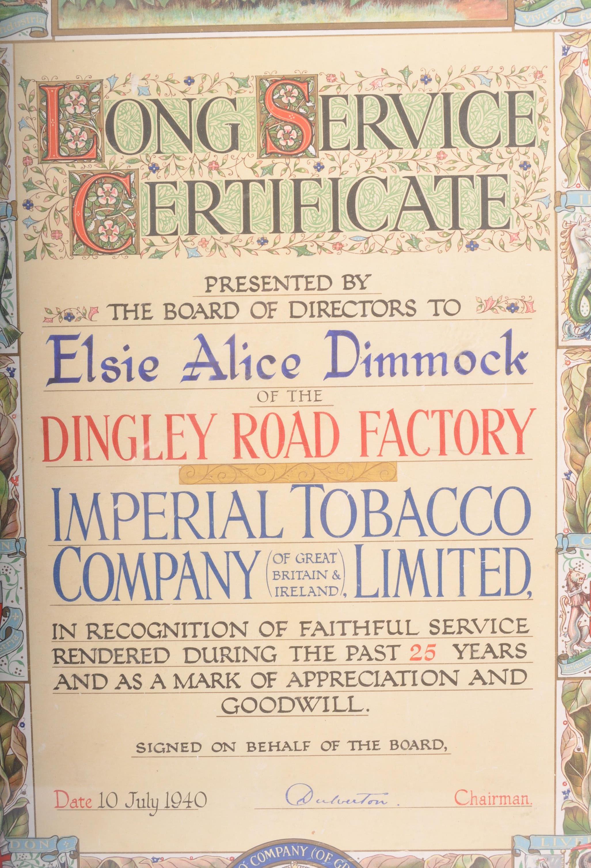 LONG SERVICE CERTIFICATE - IMPERIAL TOBACCO COMPANY - Image 2 of 5