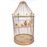 EDWARDIAN BRASS BIRD CAGE WITH FELT BIRDS WITHIN