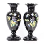 PAIR OF EDWARDIAN ENAMELLED BOHEMIAN STYLE GLASS VASES