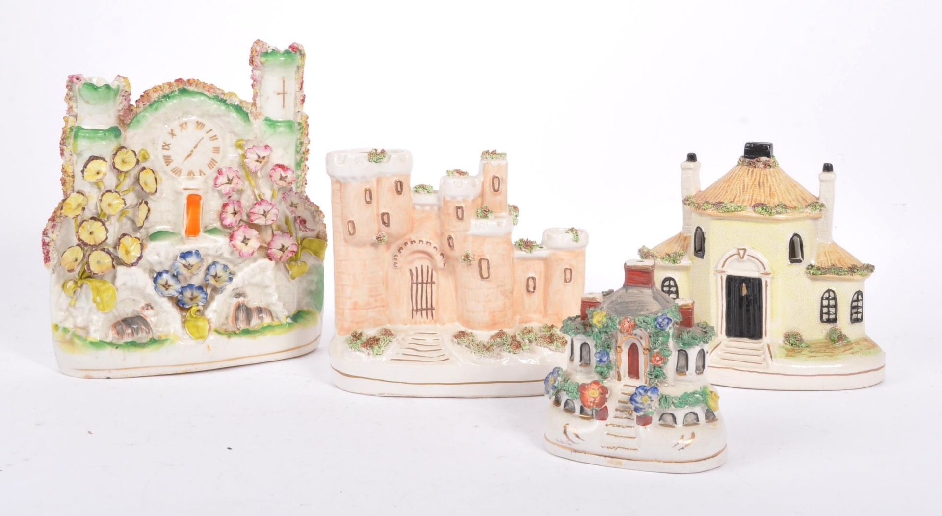 FIVE 19TH CENTURY VICTORIAN STAFFORDSHIRE PASTILLE BURNERS