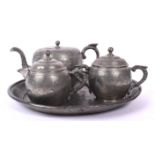 CHINESE KUT HING SWATOW FOUR PIECE PEWTER TEA SET