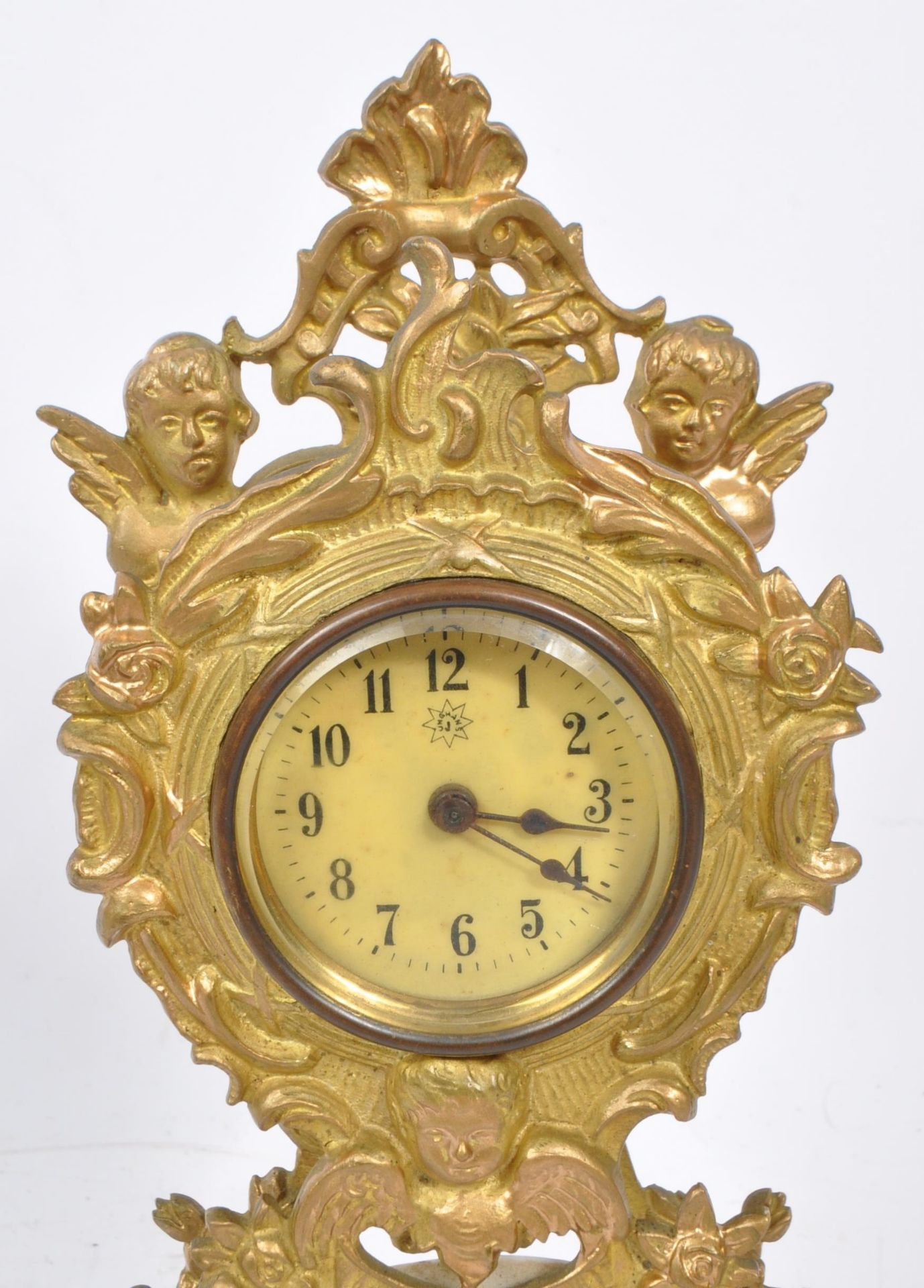 GILT METAL CONTINENTAL MANTEL CLOCK WITH COURTING SCENE - Image 3 of 6