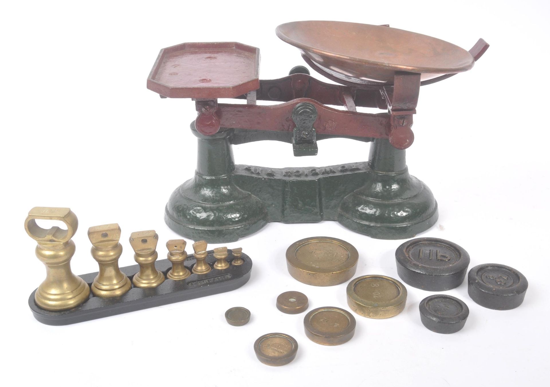 SET OF EARLY 20TH CENTURY CAST IRON WEIGHING SCALES