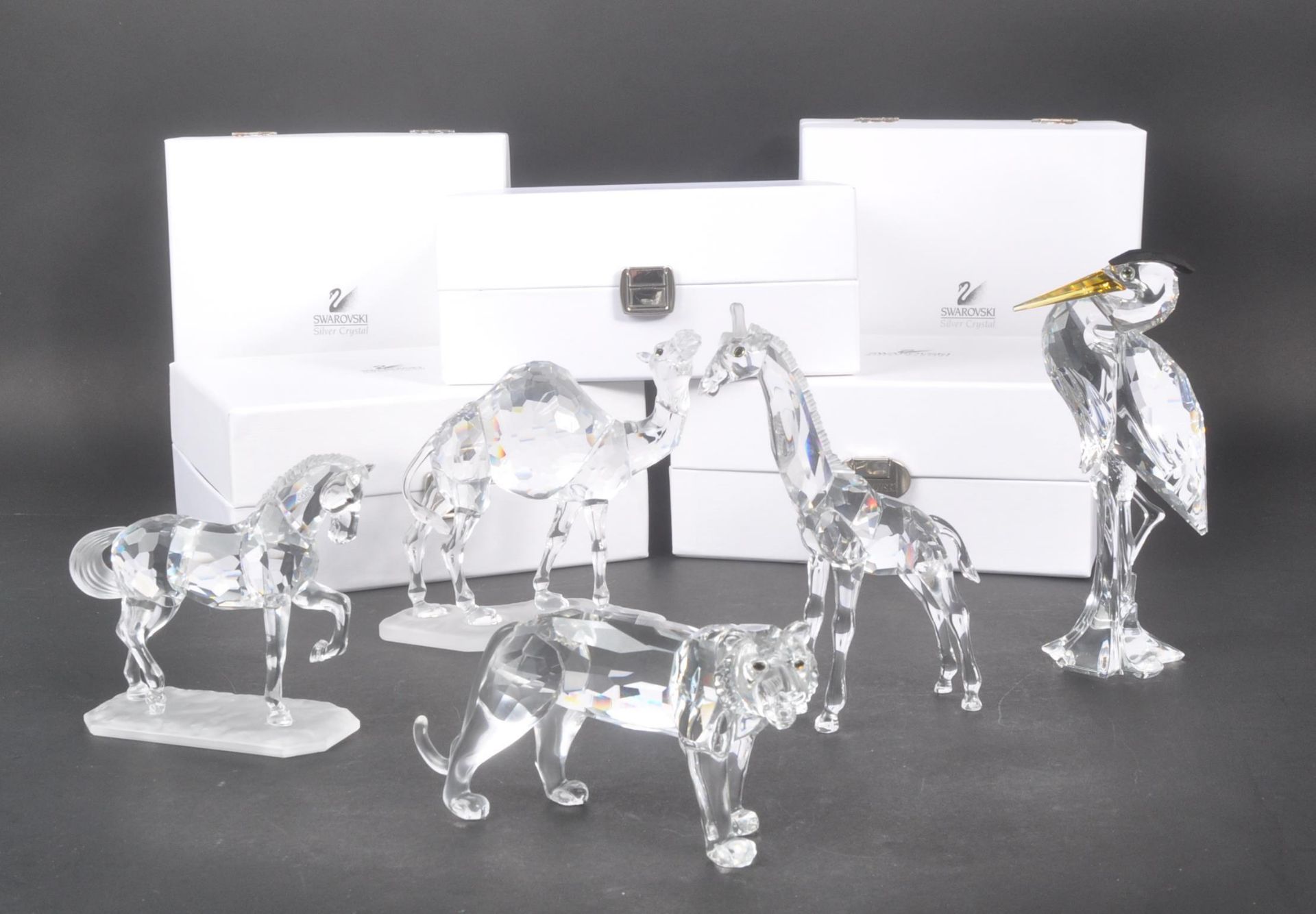 SWAROVSKI - FIVE SILVER CRYSTAL ANIMAL FIGURES