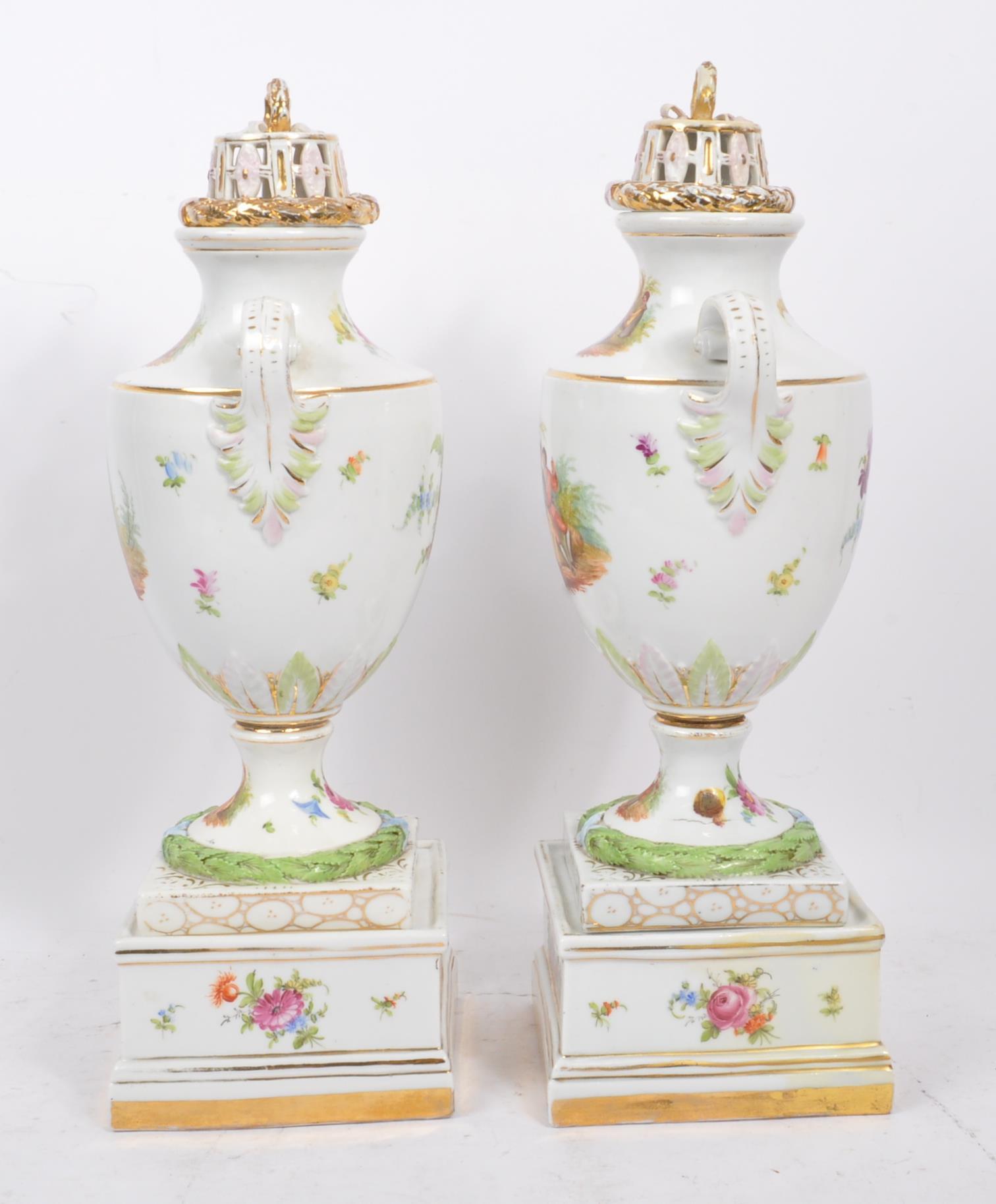 PAIR OF CHINA CONTINENTAL DRESDEN SPRAY STYLE URNS - Image 2 of 7