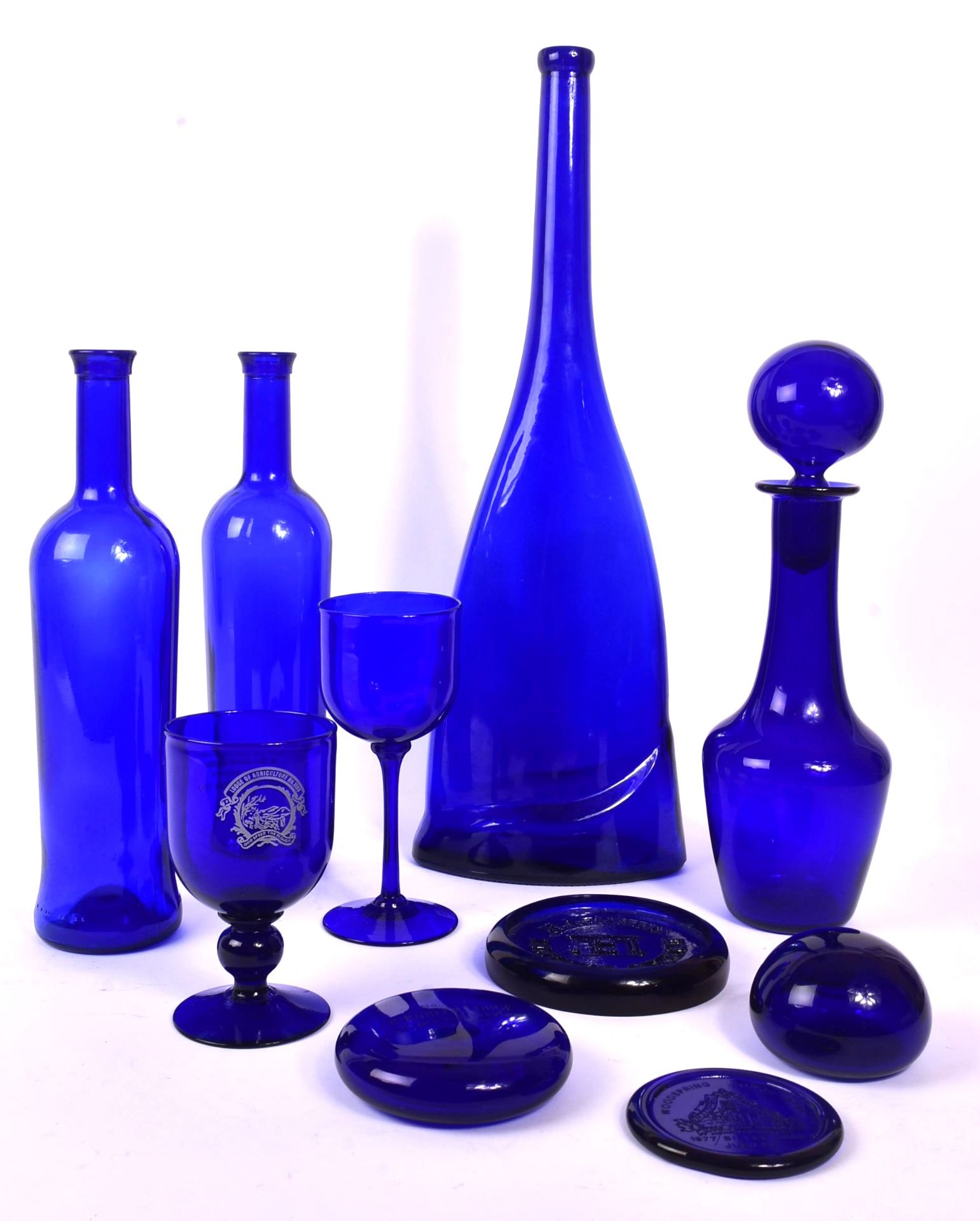 COLLECTION OF 20TH CENTURY BRISTOL BLUE GLASS