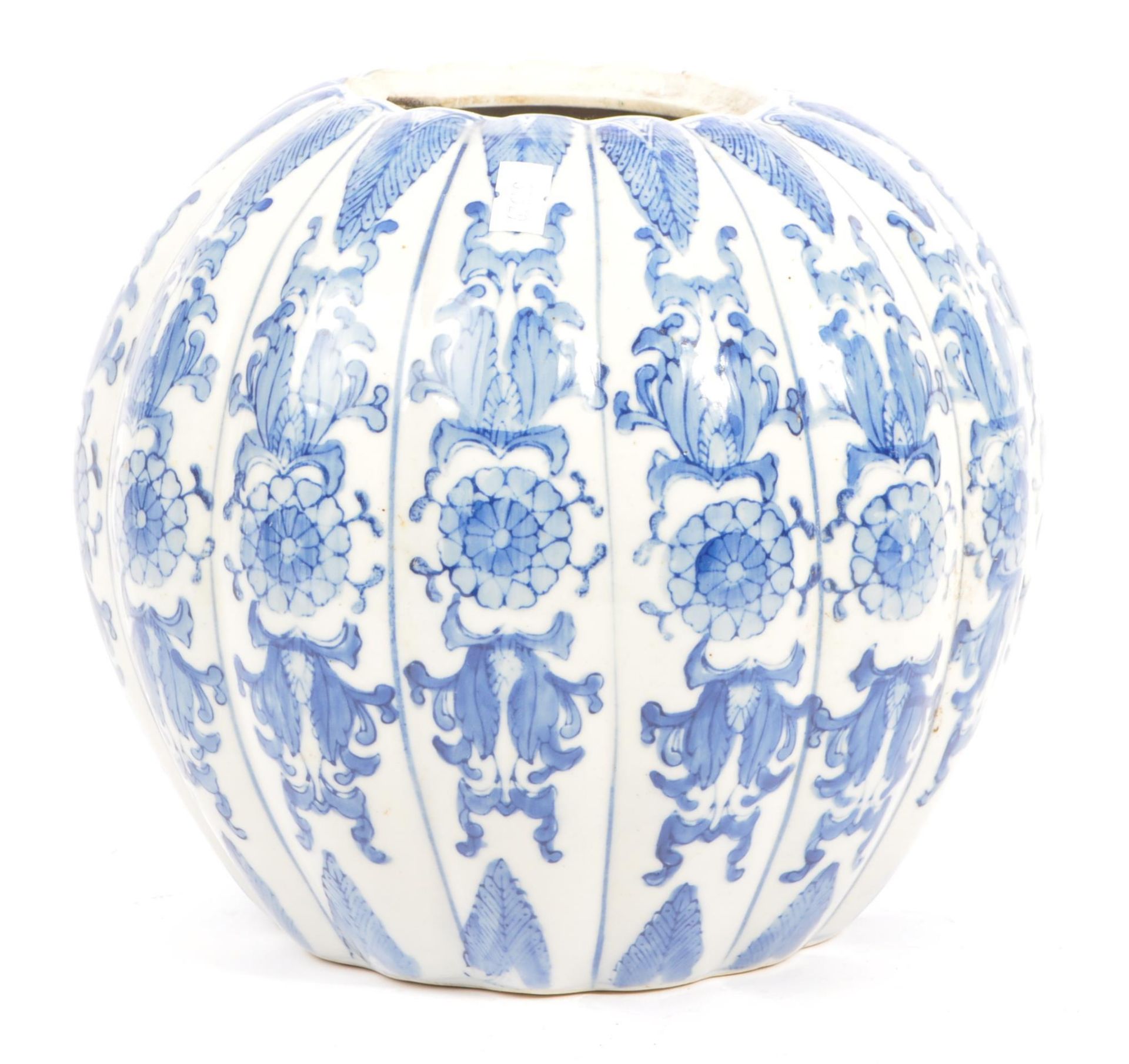 LARGE BLUE & WHITE CONTEMPORARY CHINESE PUMPKIN SHAPED VASE