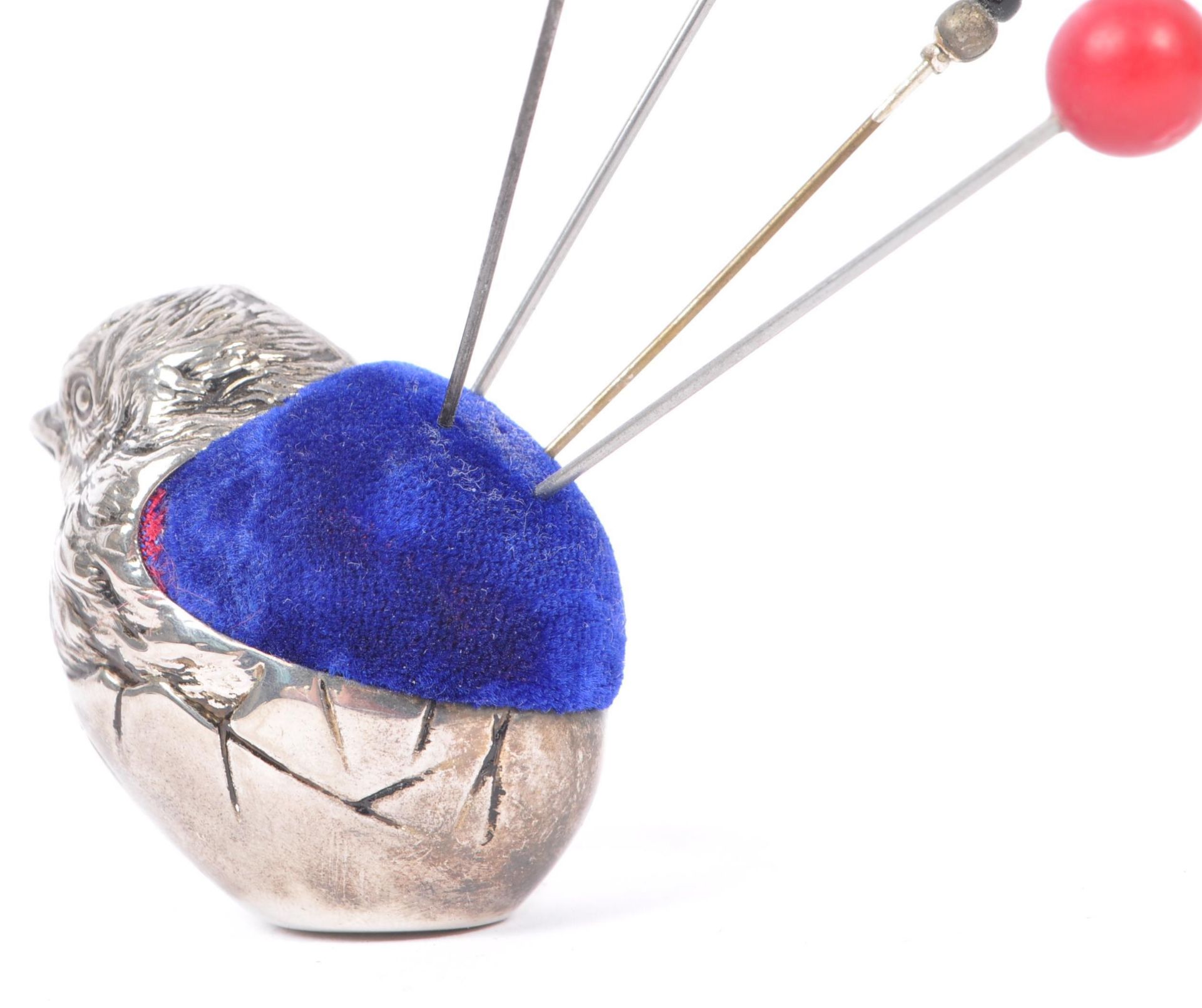 SILVER PLATED CHICK PIN CUSHION WITH HAT PINS - Image 5 of 5