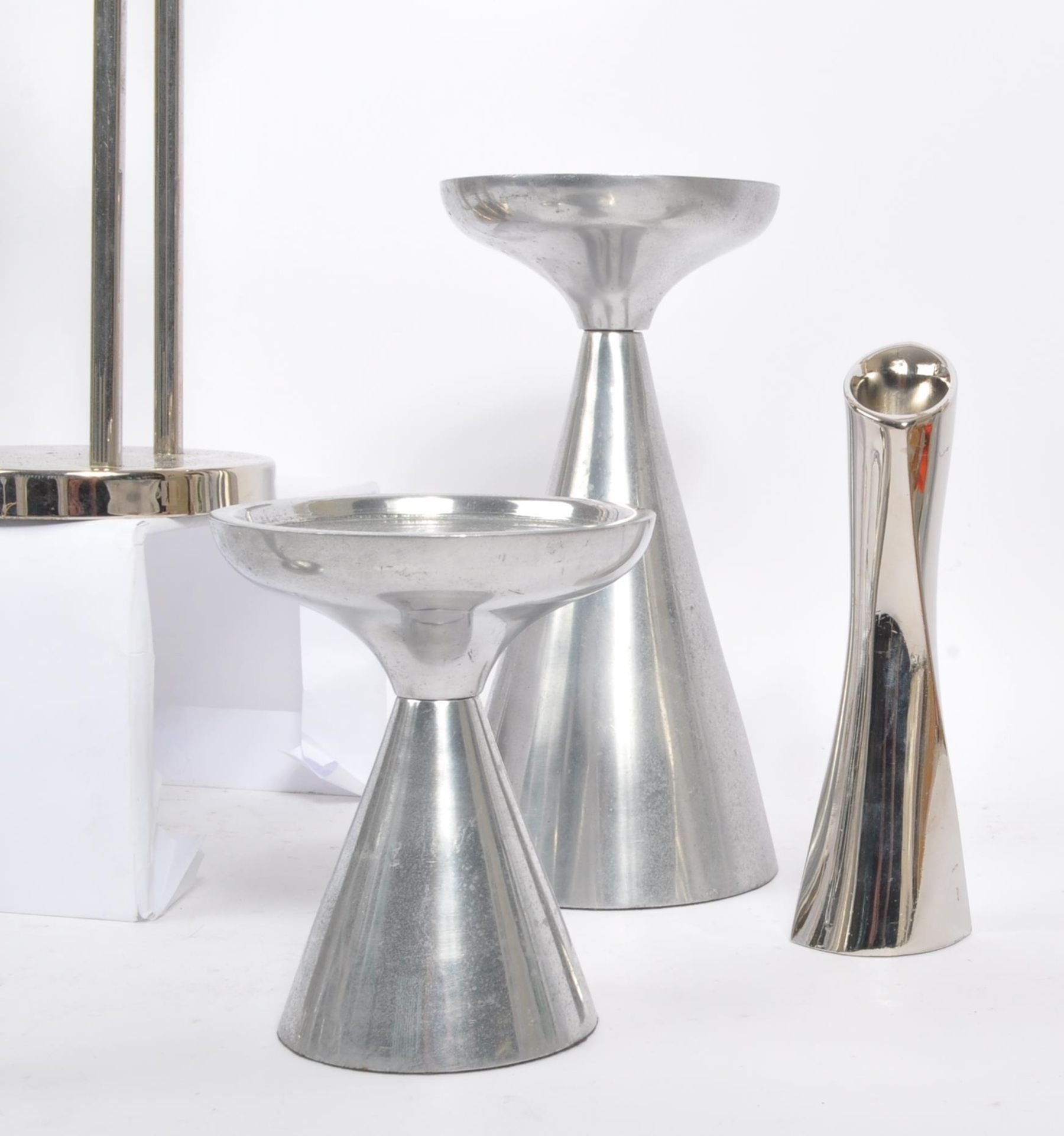 COLLECTION OF EIGHT 1980S STAINLESS STEEL CANDLE HOLDERS - Image 3 of 10