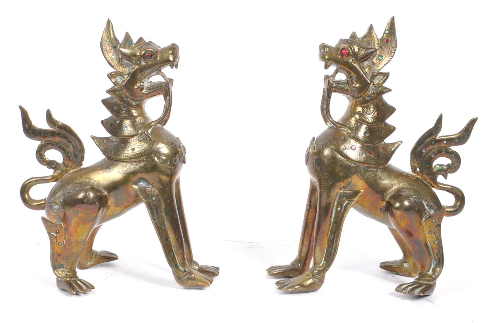 PAIR OF 20TH CENTURY BURMESE CHINTHE DRAGONS