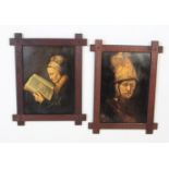 PAIR OF 20TH CENTURY PORTRAIT STUDIES IN TRAMP ART FRAMES