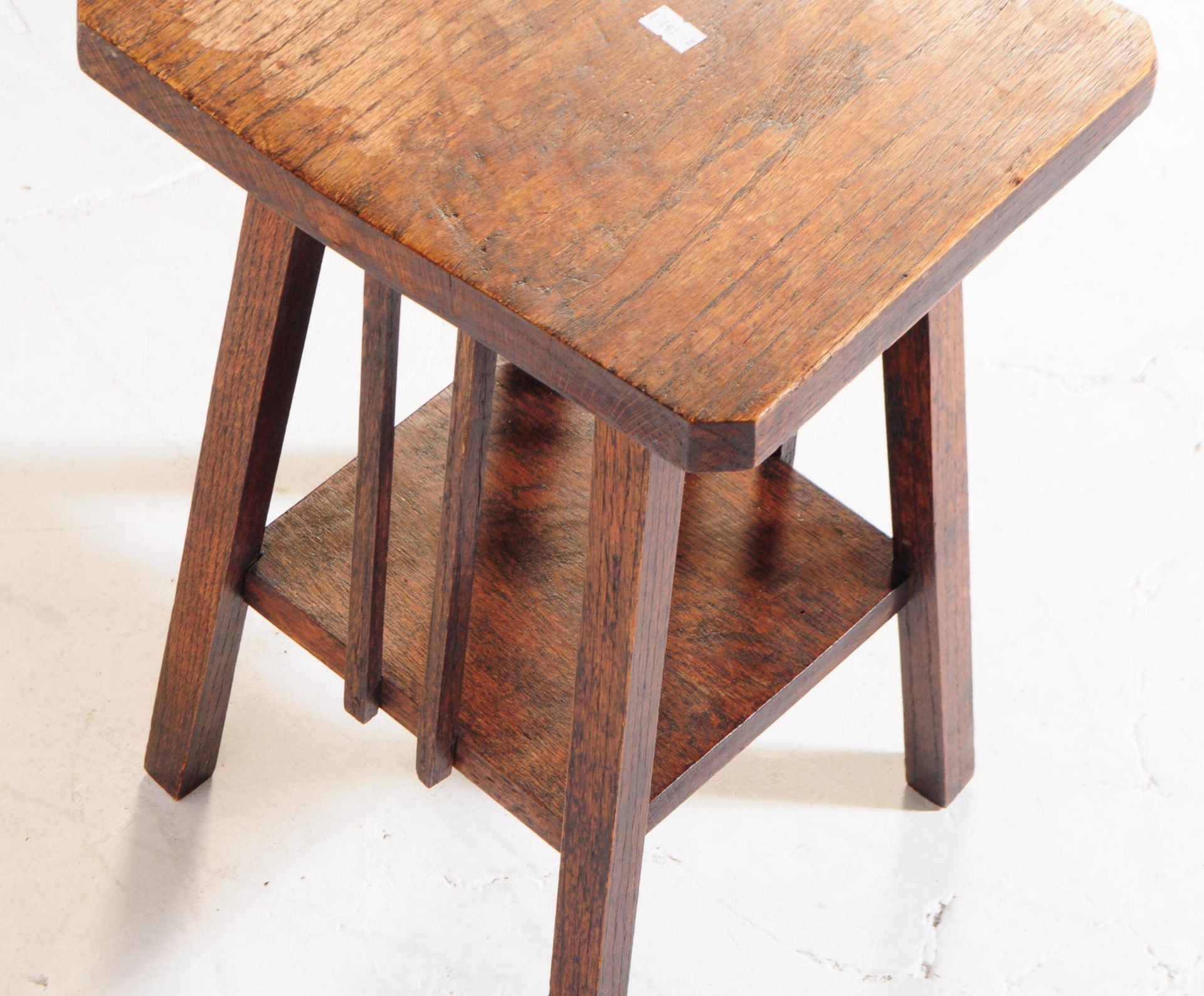 VICTORIAN ARTS AND CRAFTS SQUARE ELM FARMHOUSE STOOL - Image 4 of 6