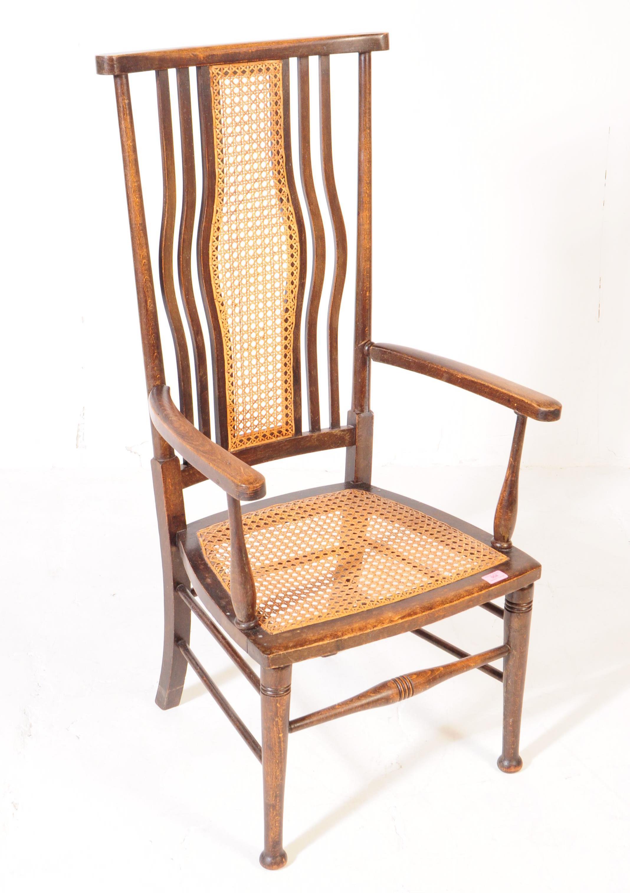 ARTS AND CRAFTS OAK & RATTAN ARMCHAIR - Image 2 of 6