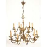 FRENCH INSPIRED 20TH CENTURY BRASS TEN ARM CHANDELIER