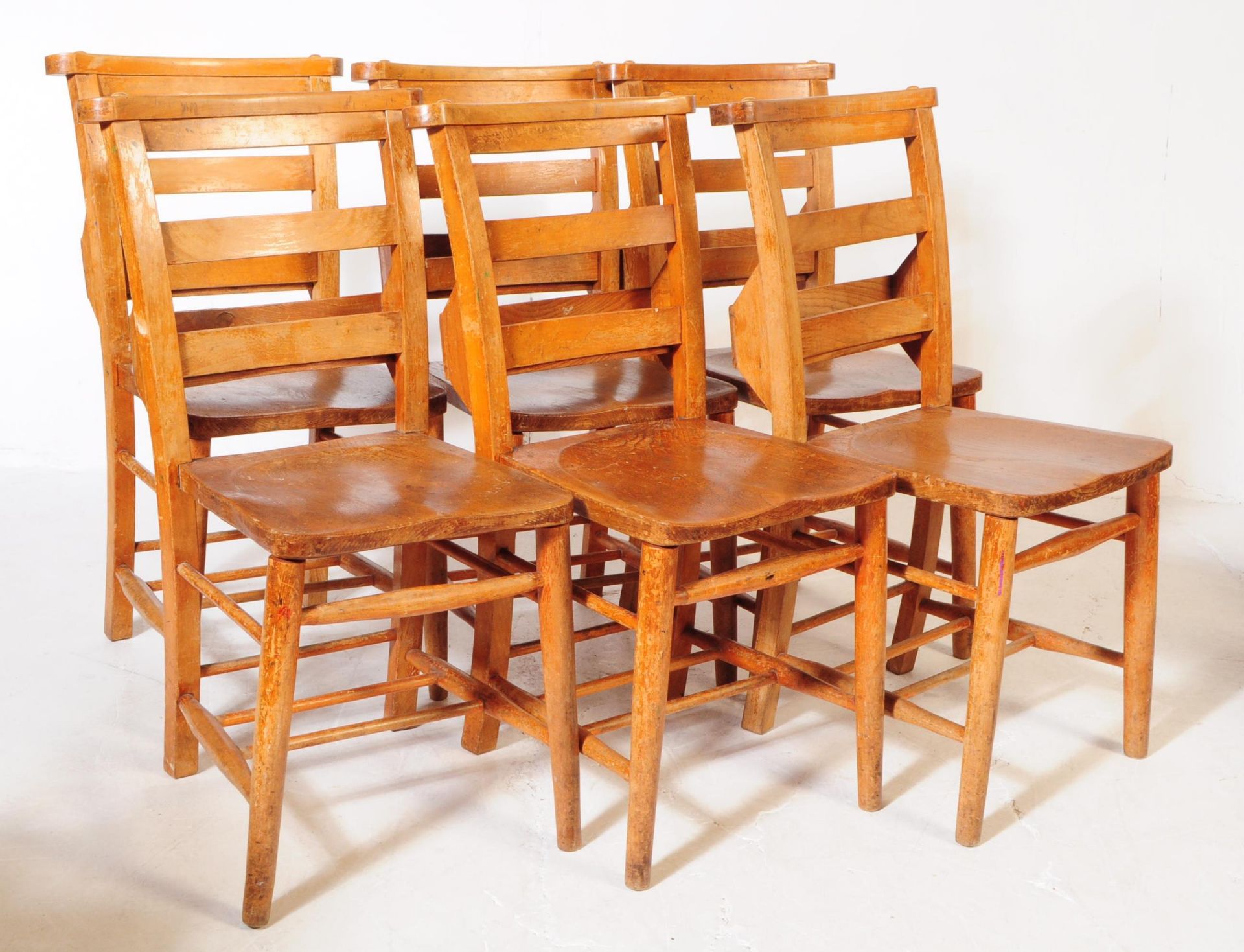 TWELVE VICTORIAN BEECH AND ELM WINDSOR DINING CHAIRS