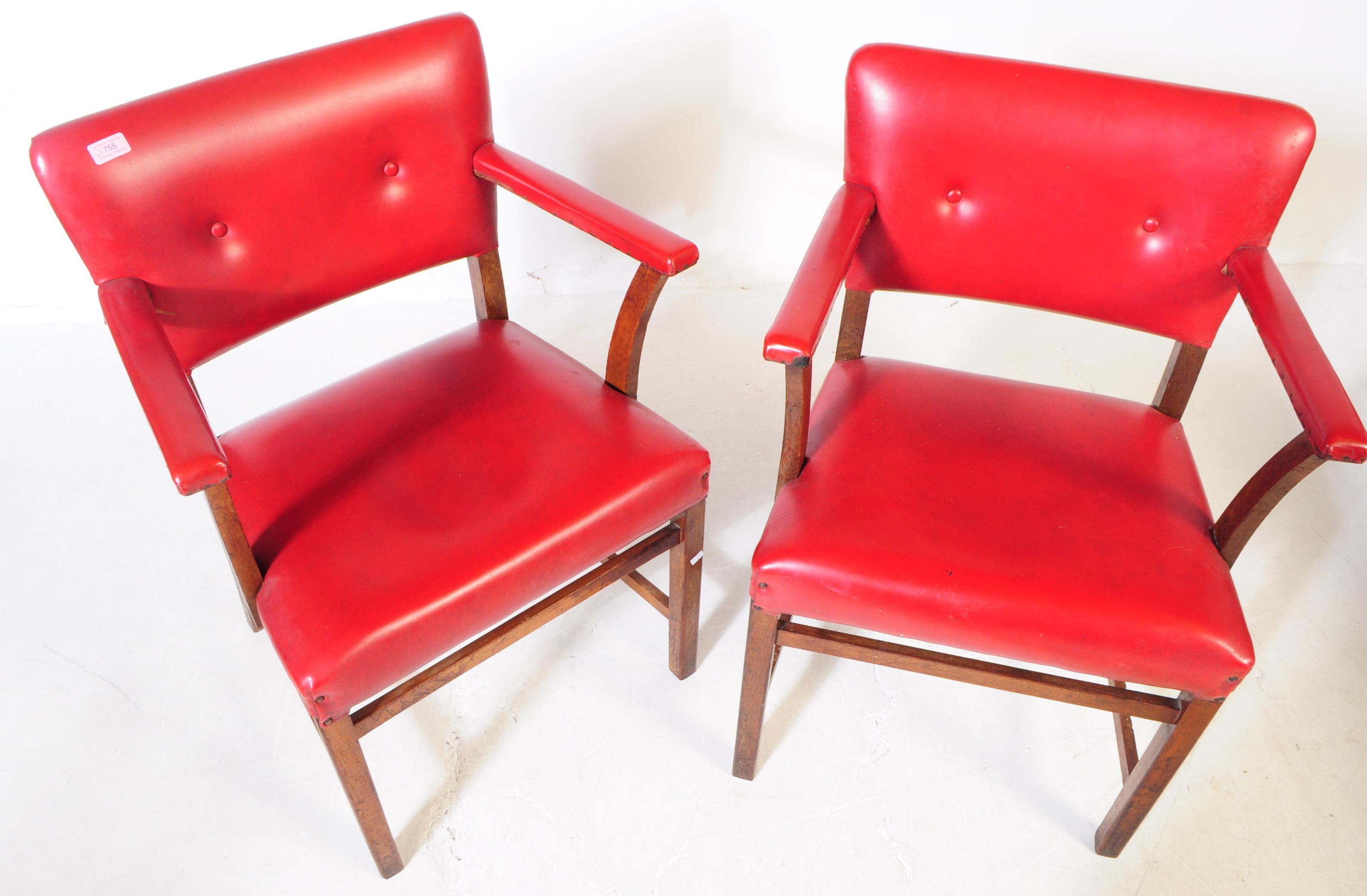 PAIR OF VINTAGE 20TH CENTURY RED VINYL CARVER ARMCHAIRS - Image 2 of 4