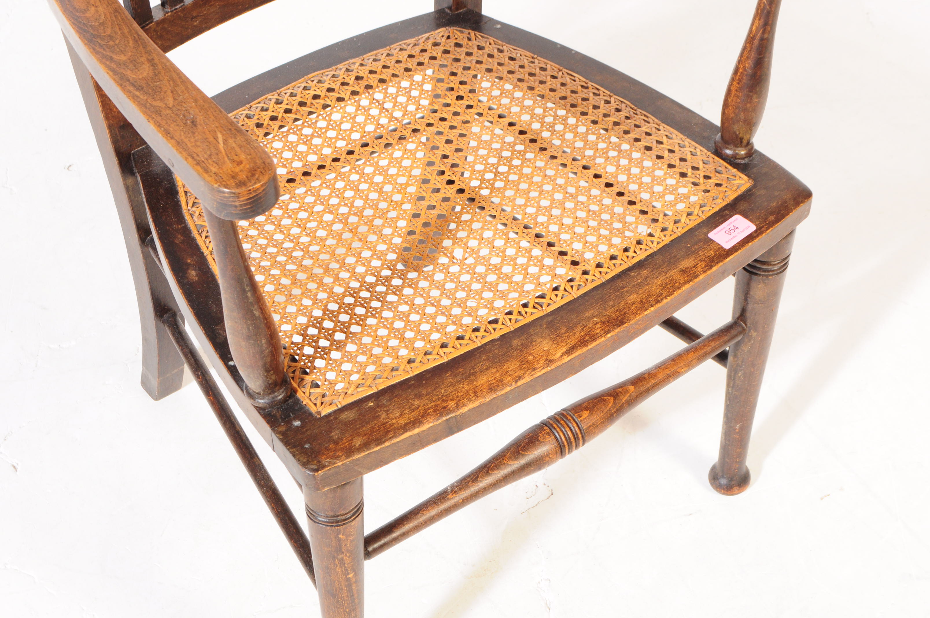 ARTS AND CRAFTS OAK & RATTAN ARMCHAIR - Image 4 of 6