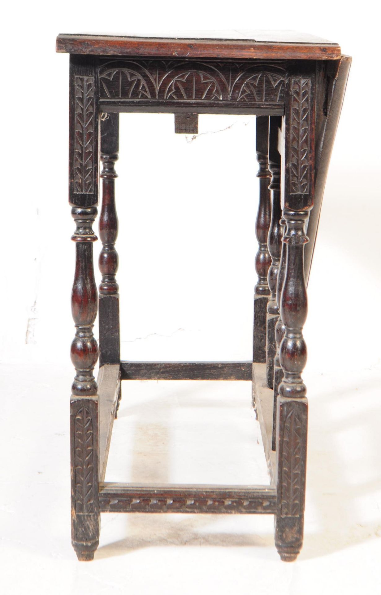 19TH CENTURY VICTORIAN CARVED OAK TOP DROP LEAF TABLE - Image 5 of 6