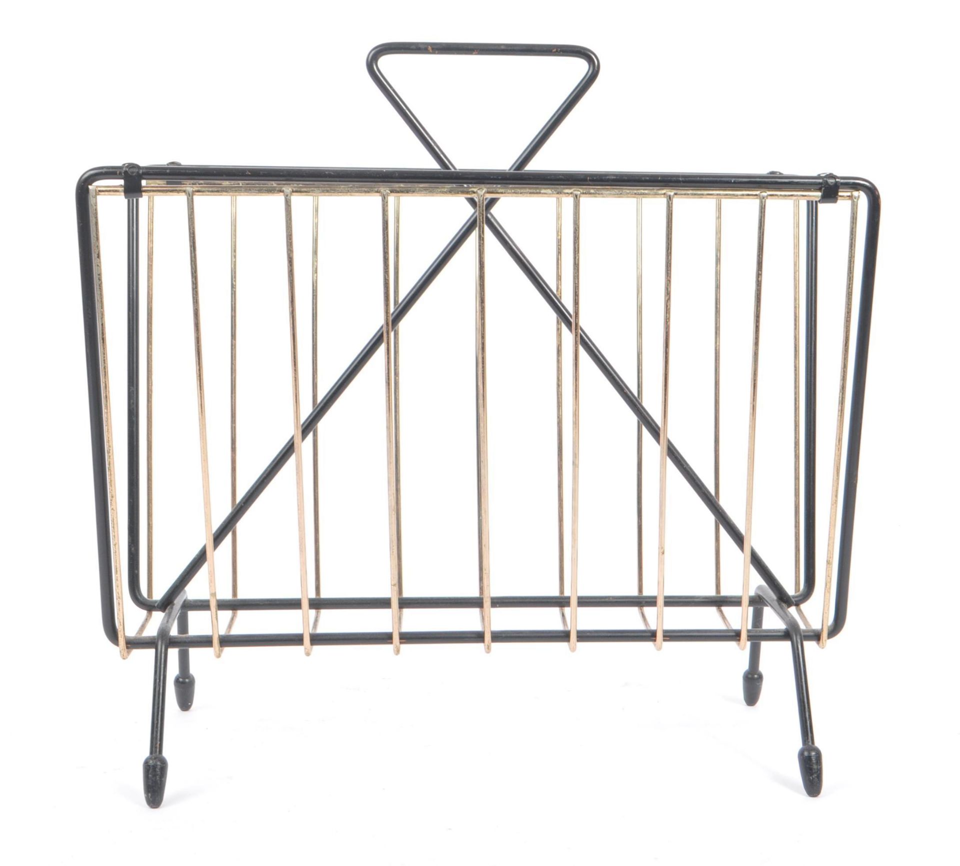 1950 MID CENTURY SPUTNIK ATOMIC BLACK & GOLD WIRE MAGAZINE RACK - Image 3 of 6