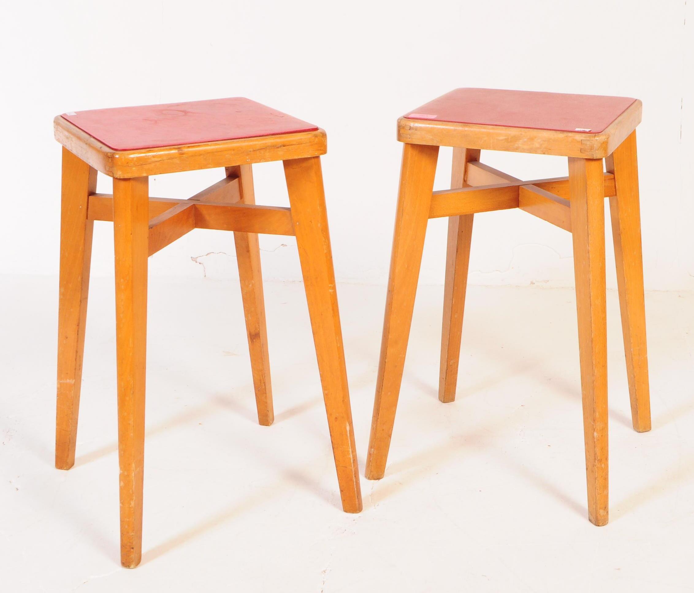 PAIR OF MID CENTURY YUGOSLAVIAN STOOLS WITH RED VINYL - Image 2 of 4