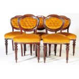 SET OF FIVE VICTORIAN MAHOGANY & YELLOW VELOUR DINING CHAIRS