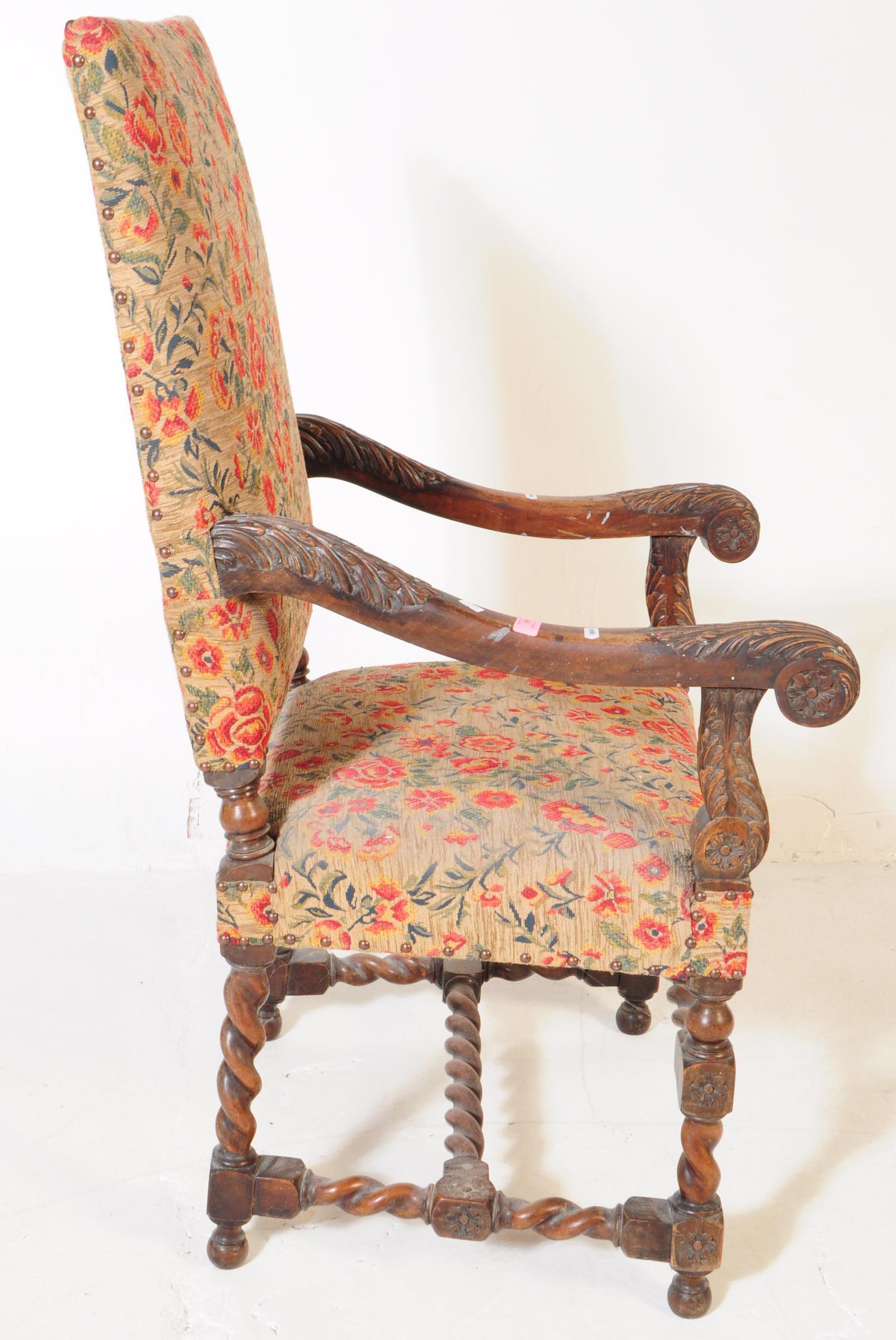 19TH CENTURY CAROLEAN BARLEY TWIST THRONE ARMCHAIR - Image 4 of 7