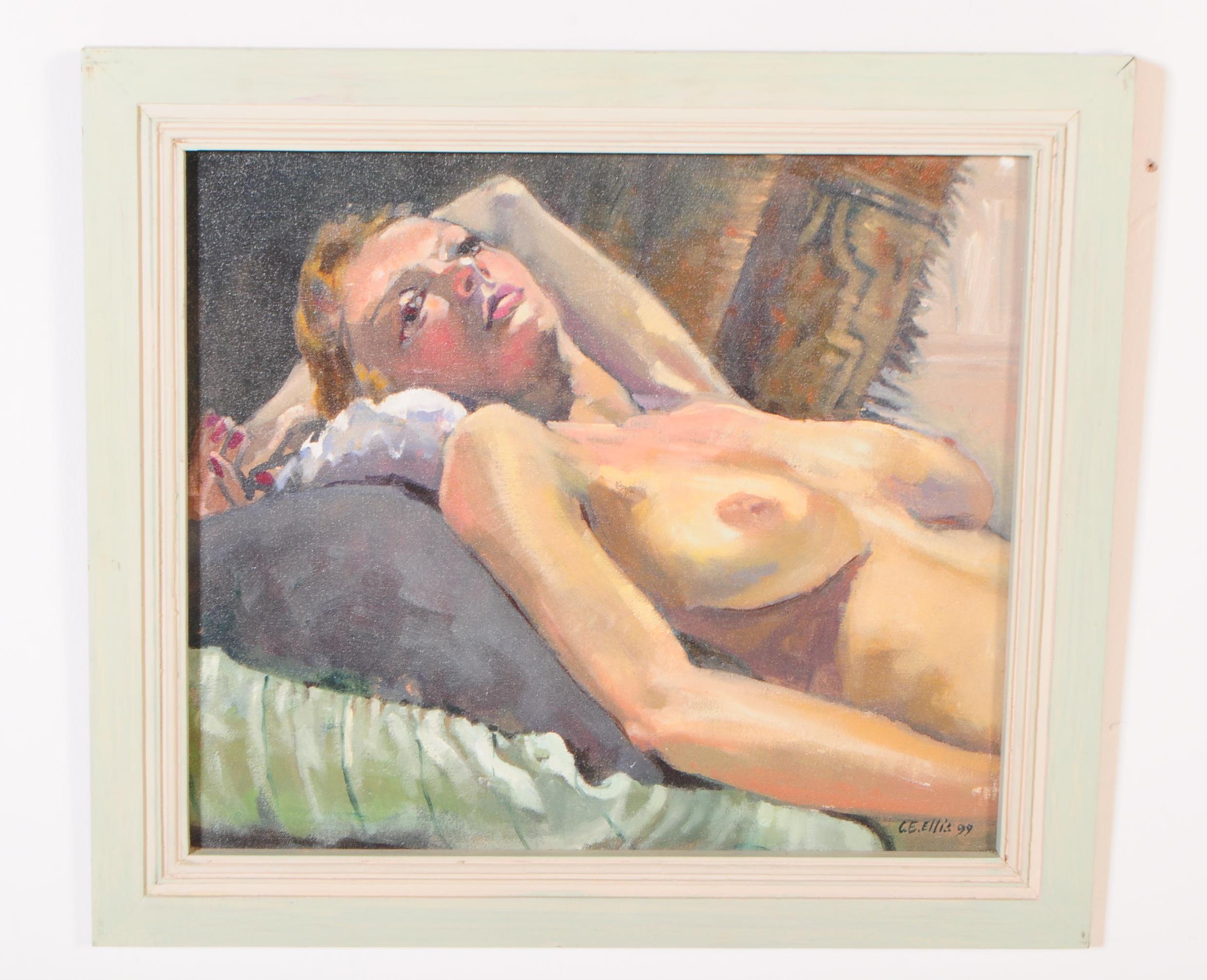 G. E. ELLIS - LATE 20TH CENTURY OIL ON BOARD NUDE WOMAN