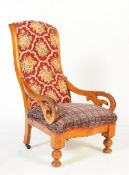 VICTORIAN 19TH CENTURY WALNUT LOUNGE ARMCHAIR