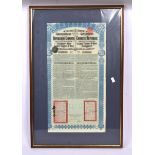 EARLY 20TH CENTURY FRAMED CHINESE REPUBLIC RAILWAY BOND