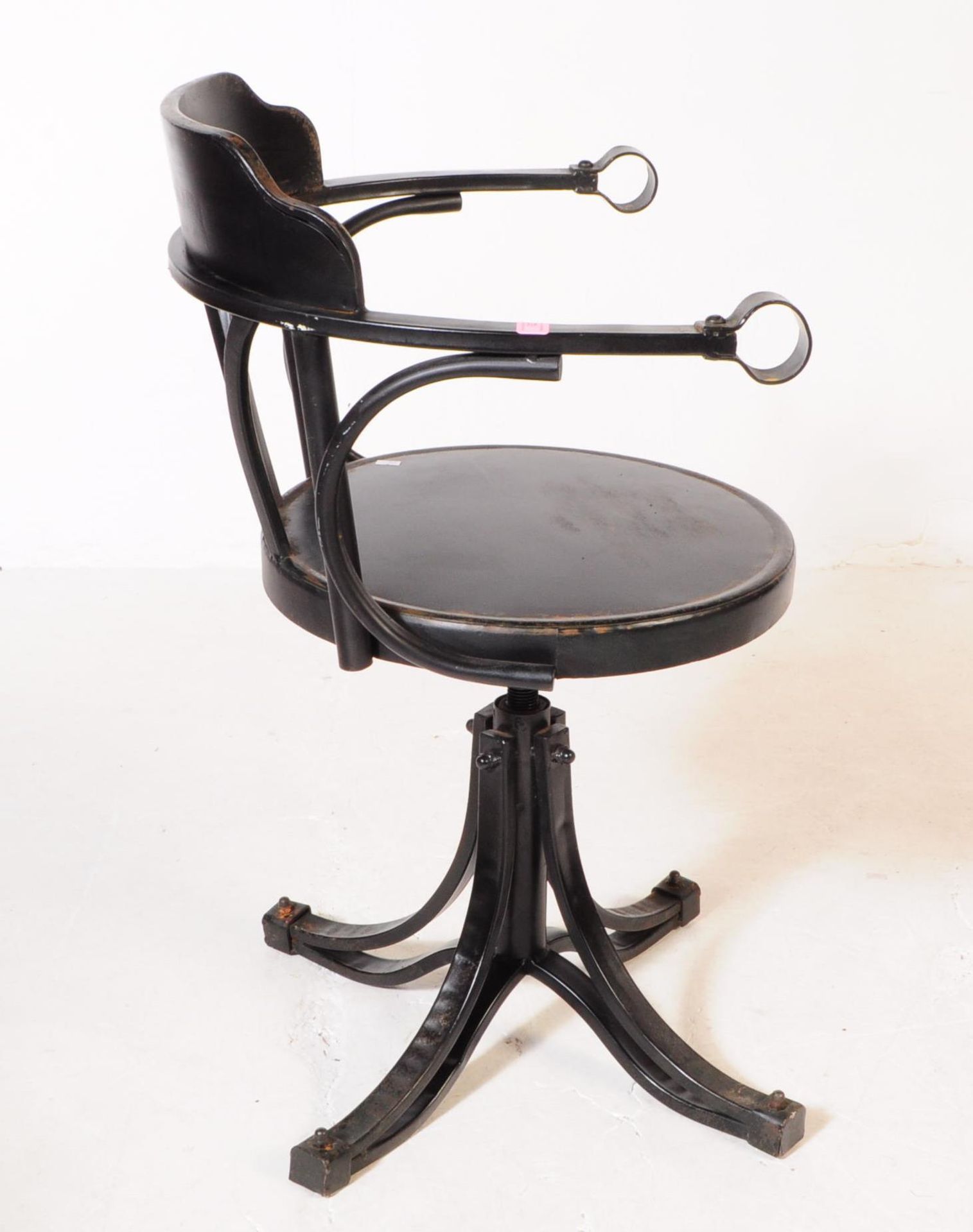 VINTAGE 20TH CENTURY EBONISED METAL DESK SWIVEL ARMCHAIR - Image 3 of 4