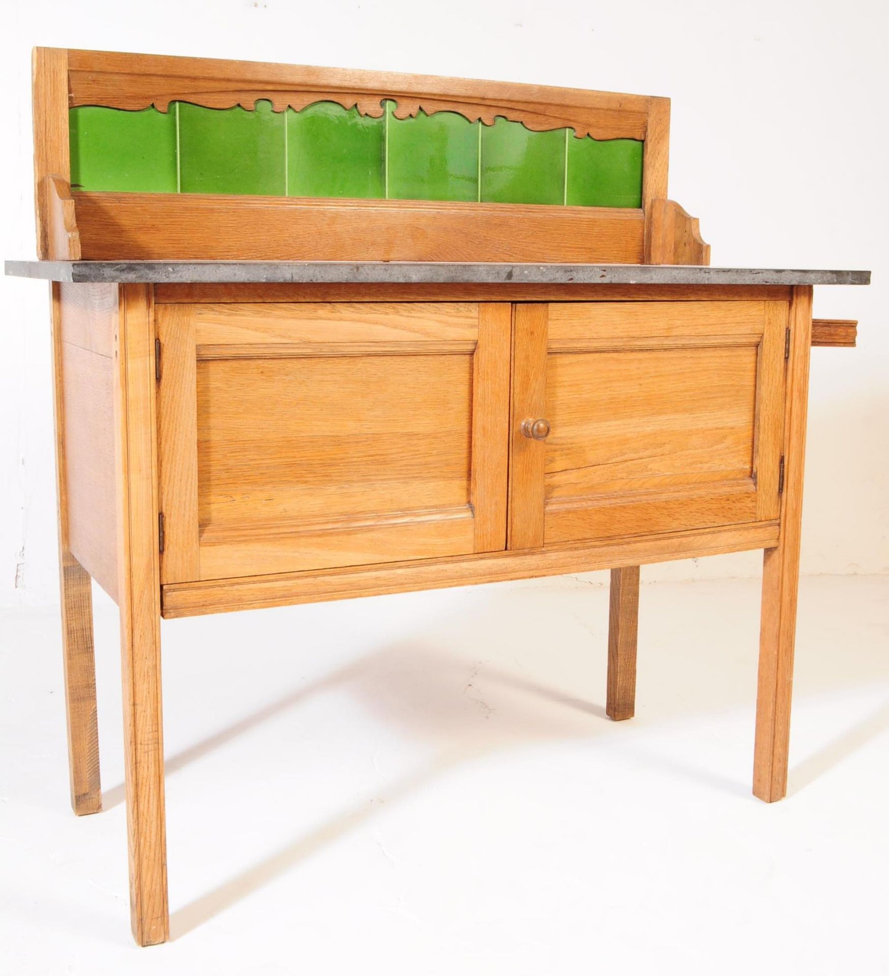 EDWARDIAN OAK & MARBLE WASHSTAND