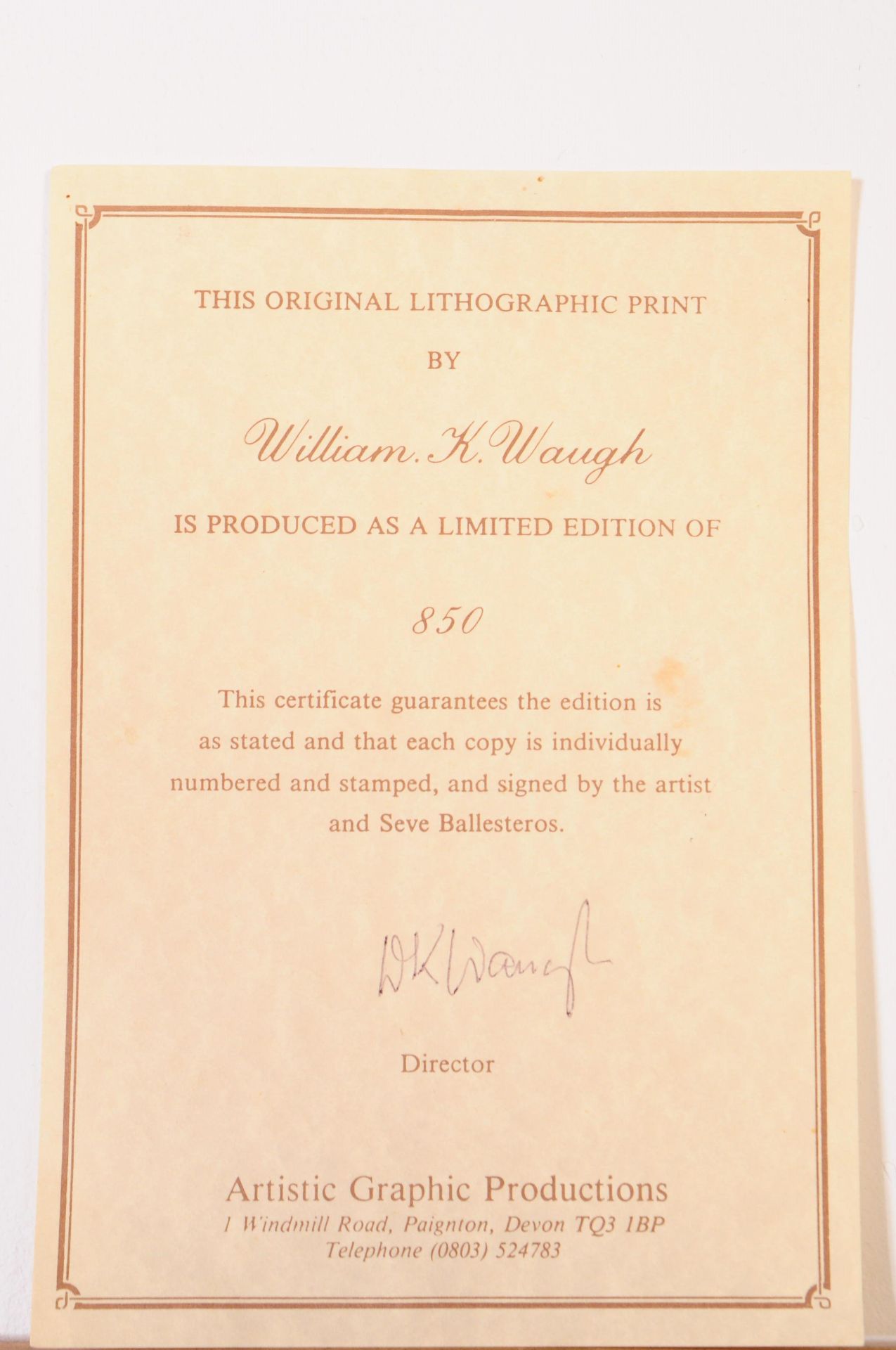 WILLIAM WAUGH - THE BALLESTEROS HOLE - SIGNED GOLF PRINT - Image 5 of 5