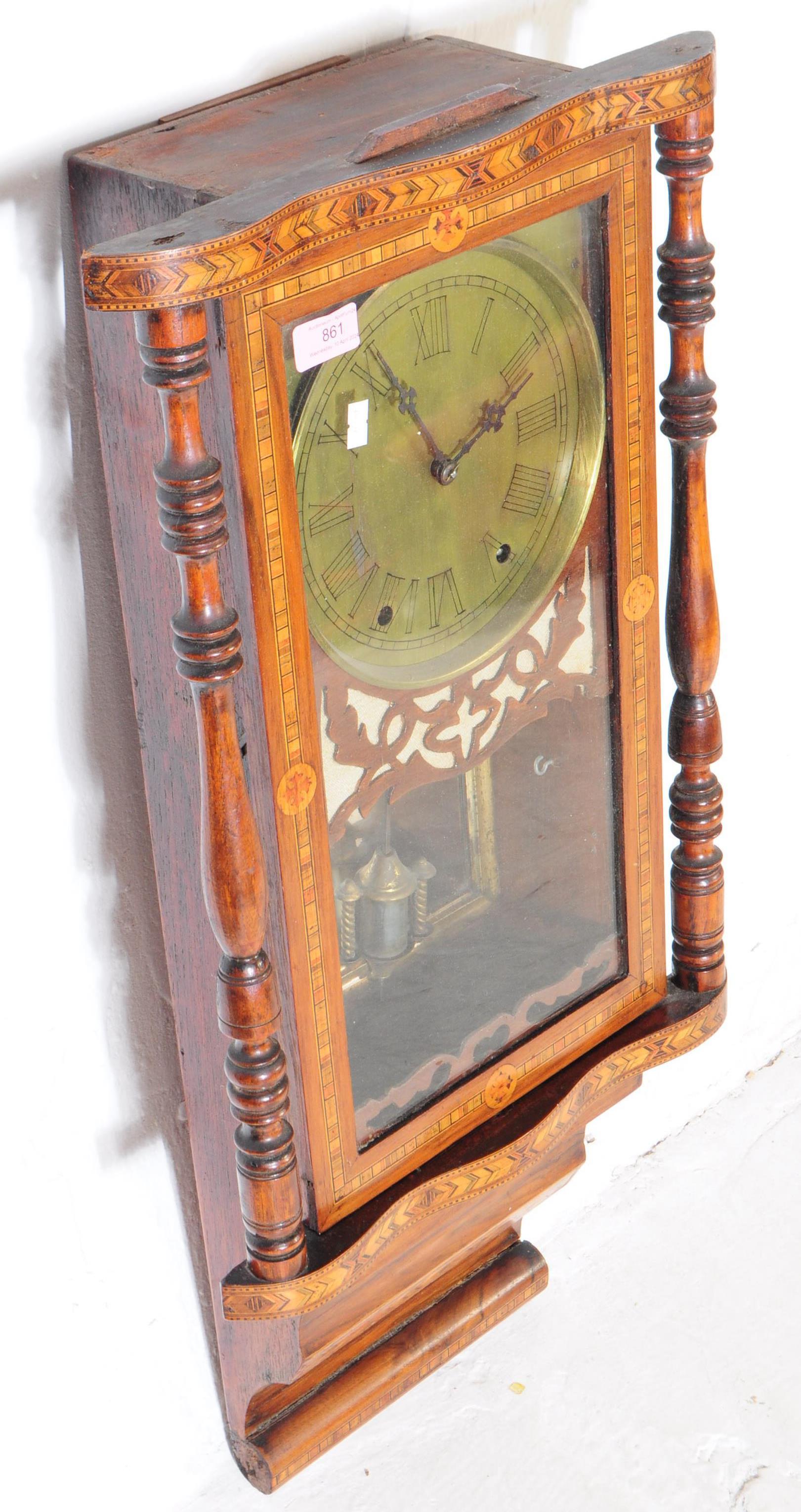 VICTORIAN TUNBRIDGE AMERICAN BOX INLAID DROP DIAL WALL CLOCK - Image 5 of 6