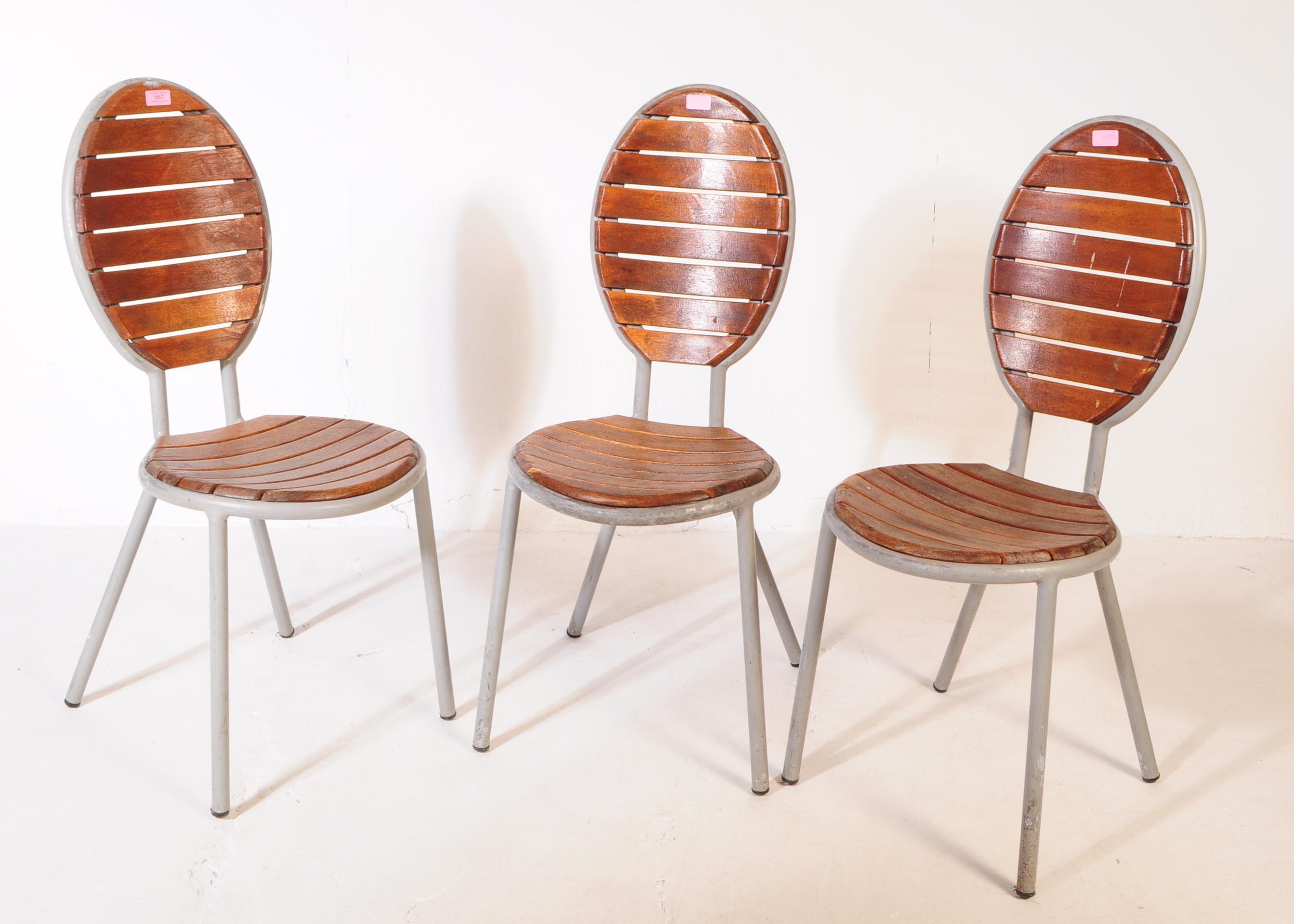 VINTAGE LATE 20TH CENTURY SLATTED WOOD & METAL CHAIRS