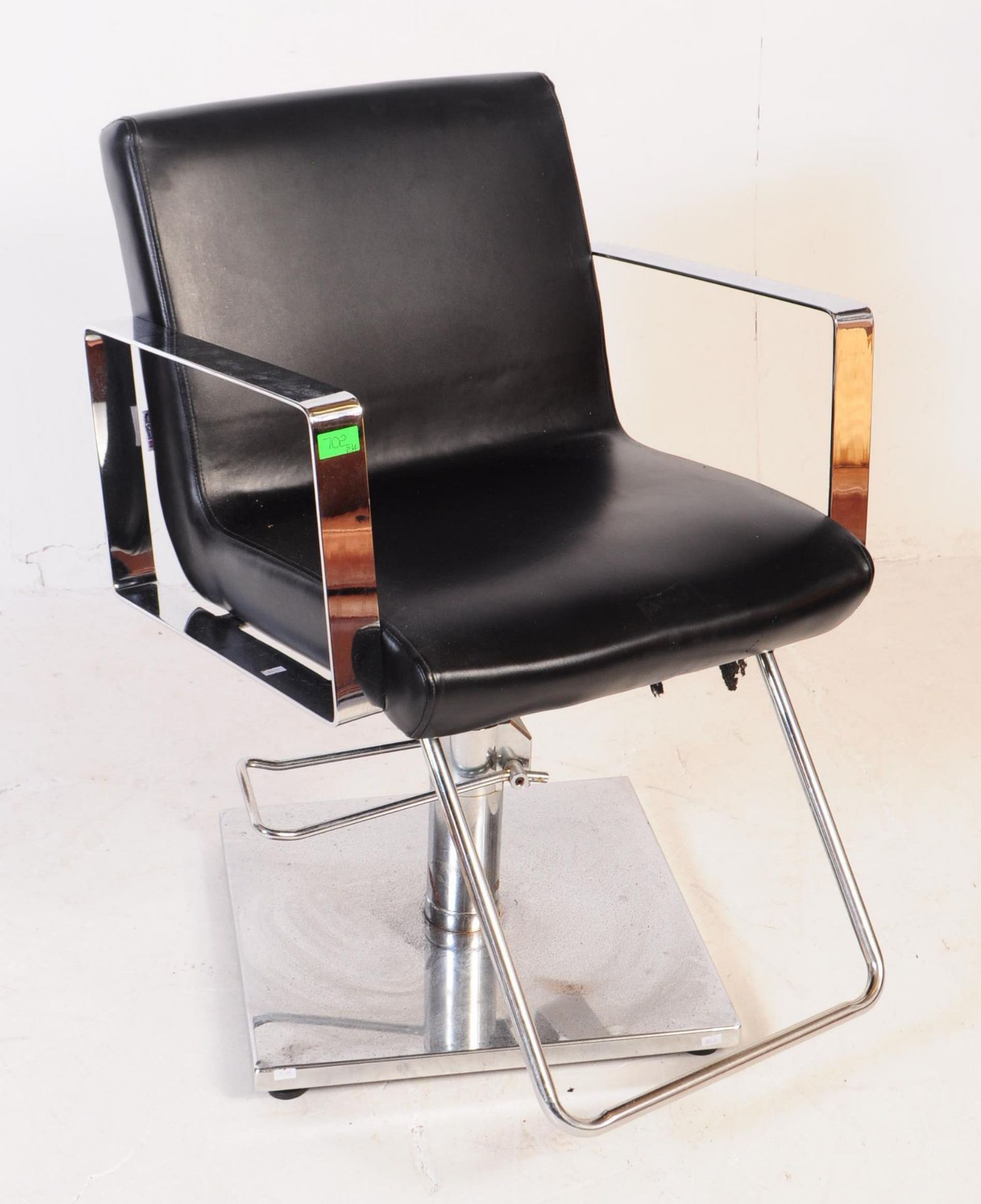 FOUR CONTEMPORARY BLACK VINYL SALON BARBER CHAIRS / ARMCHAIRS - Image 8 of 8