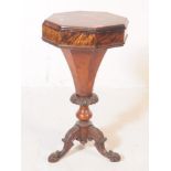 VICTORIAN 19TH CENTURY BURR WALNUT TRUMPET SEWING BOX