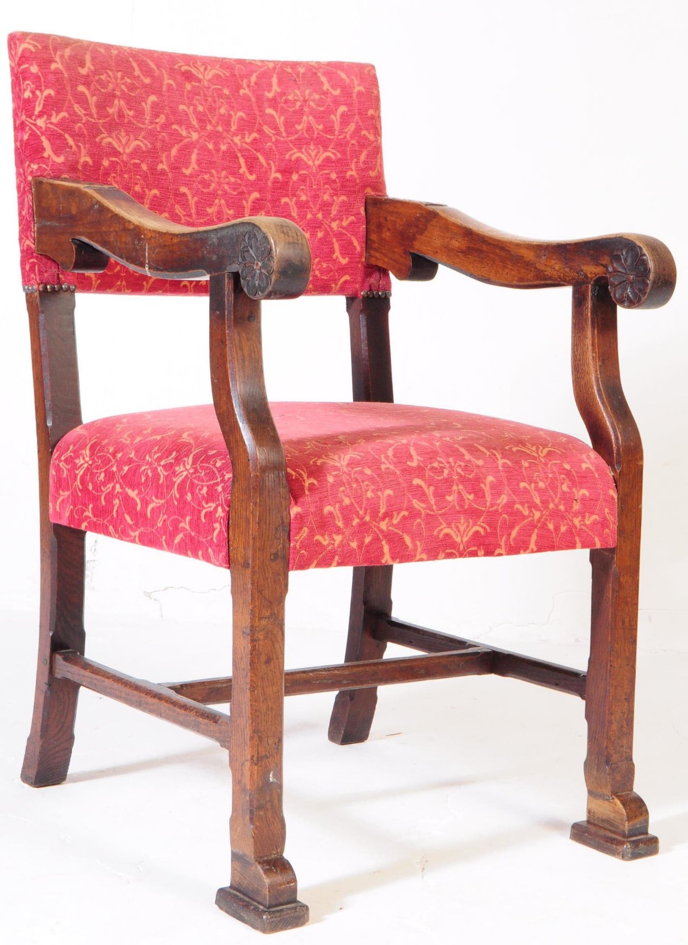 CROMWELLIAN REVIVAL OAK REFECTORY ARMCHAIR