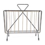 1950 MID CENTURY SPUTNIK ATOMIC BLACK & GOLD WIRE MAGAZINE RACK