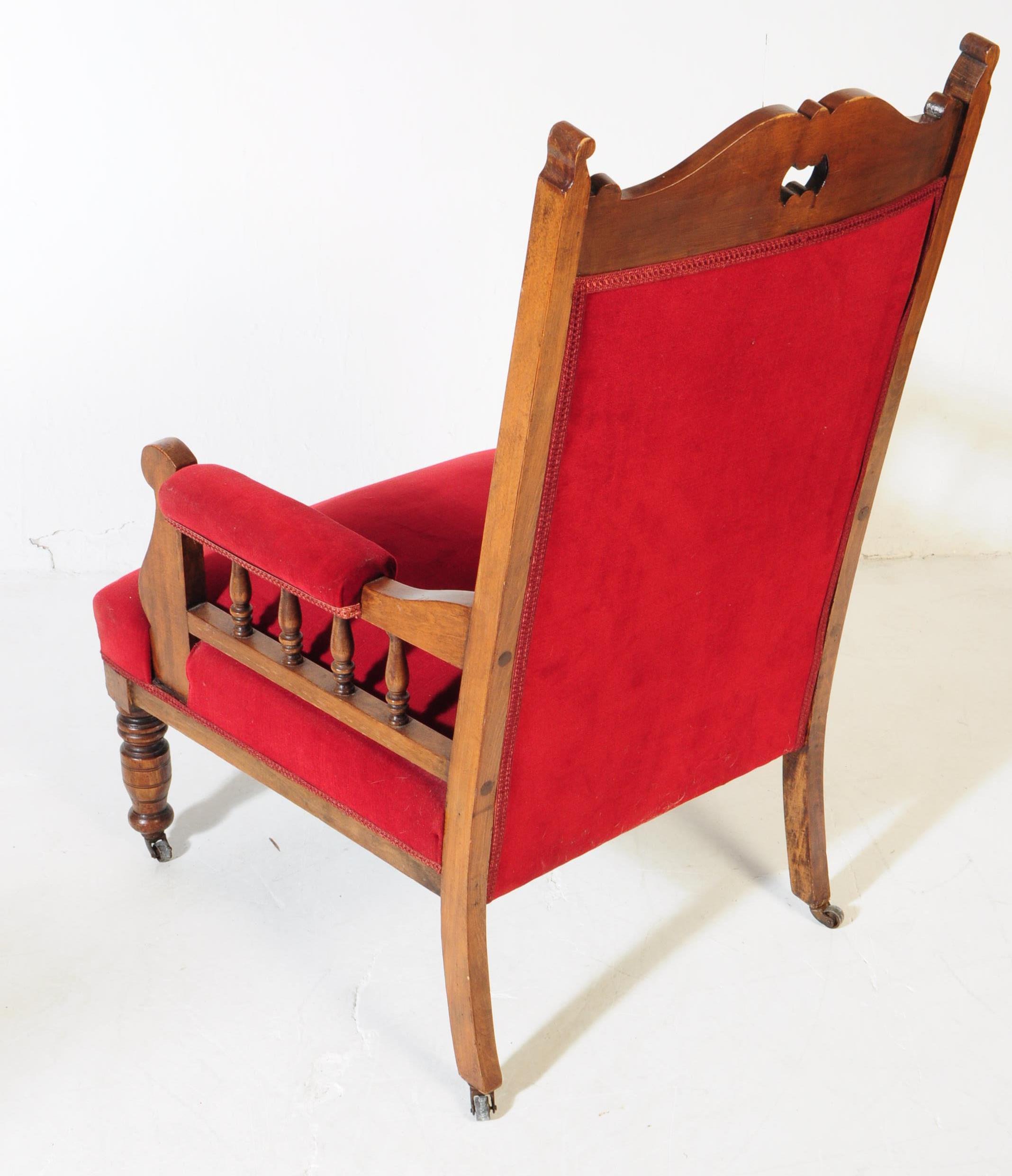 PAIR OF VICTORIAN WALNUT OAK ARMCHAIRS - Image 5 of 6