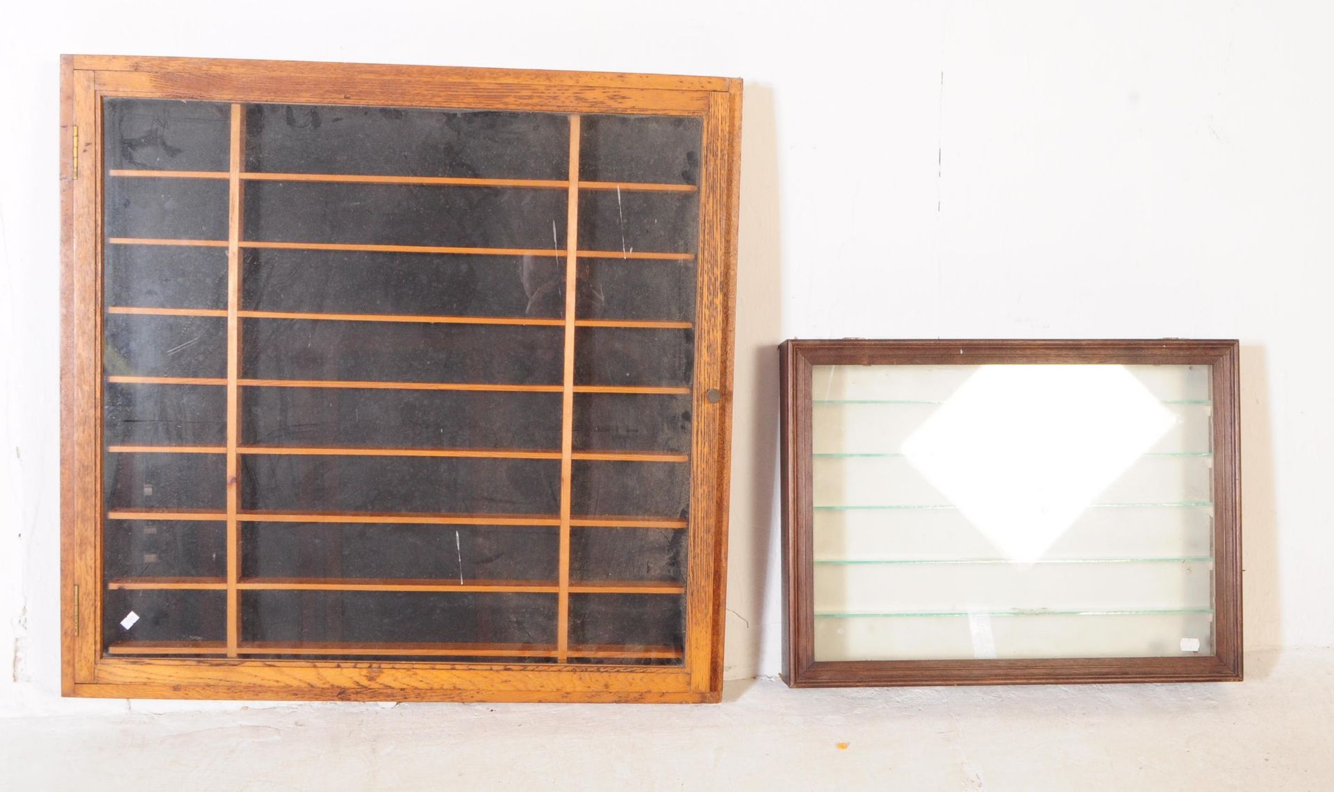 TWO EARLY 20TH CENTURY WALL HANGING DISPLAY CABINETS