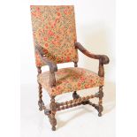 19TH CENTURY CAROLEAN BARLEY TWIST THRONE ARMCHAIR